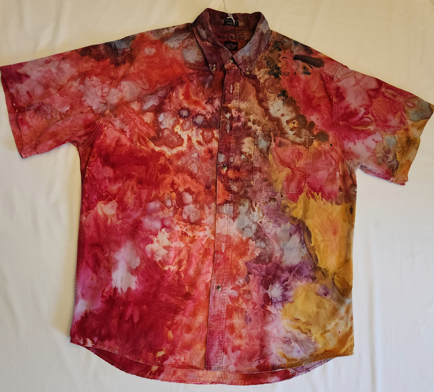 Hand Dyed, Button-down Short Sleeve Shirt.