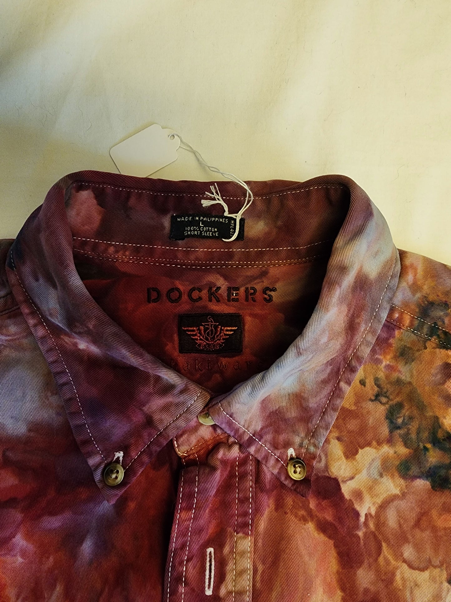 Hand Dyed, Button-down Short Sleeve Shirt.