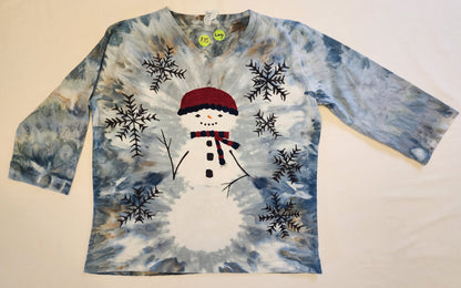 Hand-drawn and Dyed Holiday Snowman Shirt