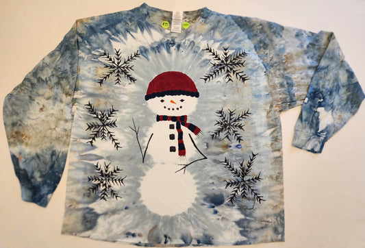 Hand-drawn and Dyed Snowman Shirt, Long Sleeve.