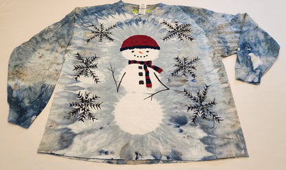 Hand-drawn and Dyed Snowman Shirt, Long Sleeve.