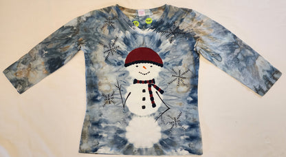 Hand-drawn and Dyed Snowman Shirt