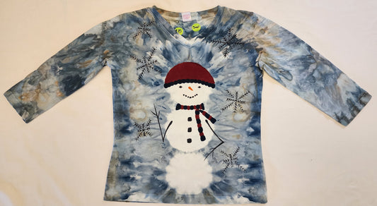 Hand-drawn and Dyed Snowman Shirt