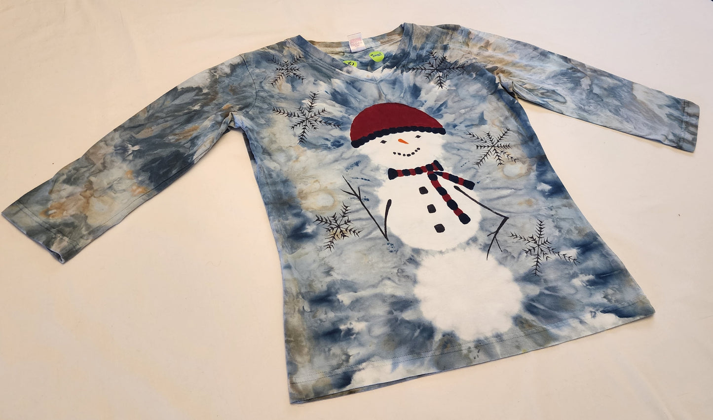 Hand-drawn and Dyed Snowman Shirt